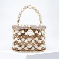 beaded pearl evening clutch handbag women rhinestone metal honeycomb clutch purse ladies wedding pearl bags design luxury