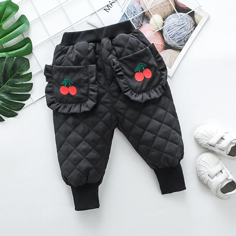 

Autumn Winter Cute Baby Girls pants Red Cherry Printed thick Cotton Toddler Girl Trousers warm soft infant clothes kids clothing