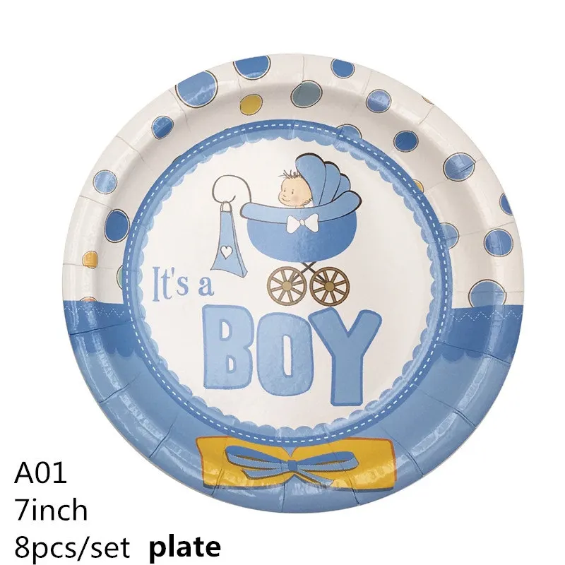 plate A01 Украшение для детского душа DIY скатерть, бумажная тарелка, чашка, посуда для маленьких мальчиков и девочек, на день рождения, пол, открытые вечерние принадлежности для малышей - Цвет: plate A01