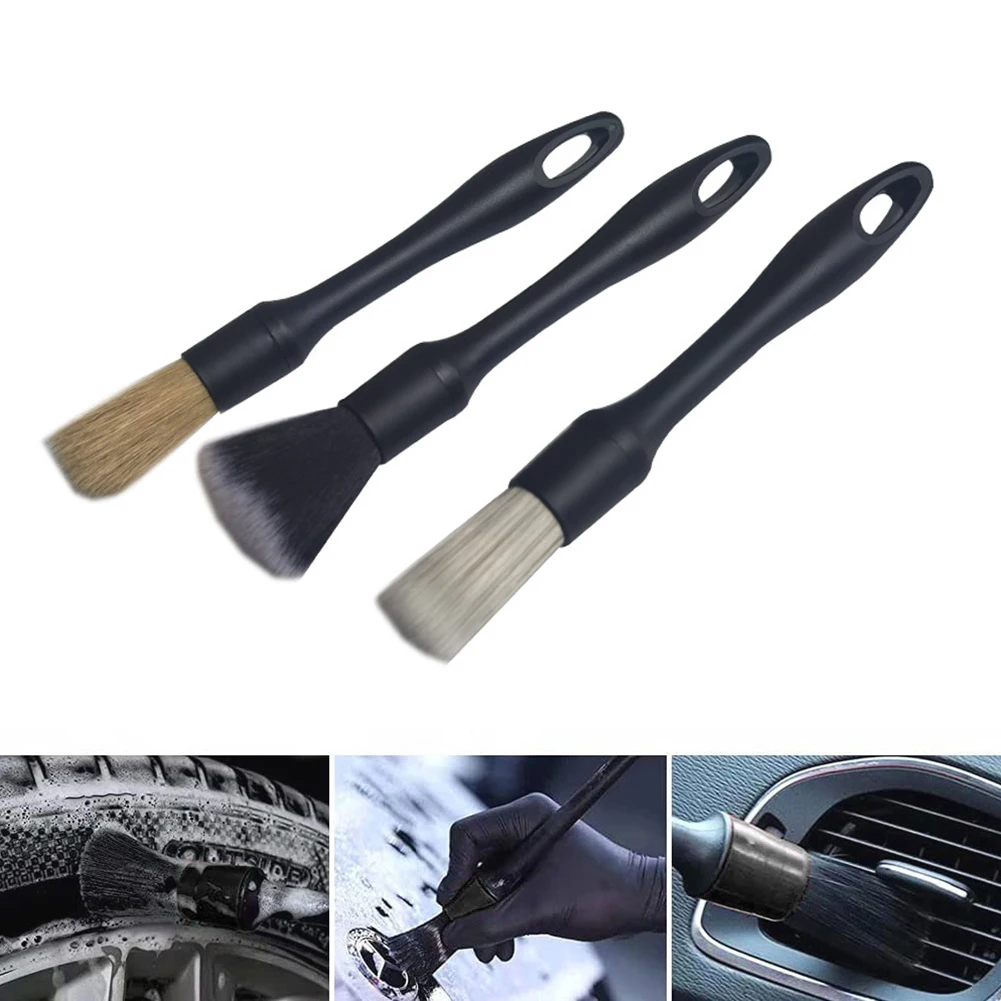 

3pcs Car Interior Cleaning Brushes Set Rim Wheel Crevice Dust Detailing Brush Automotive Accessories