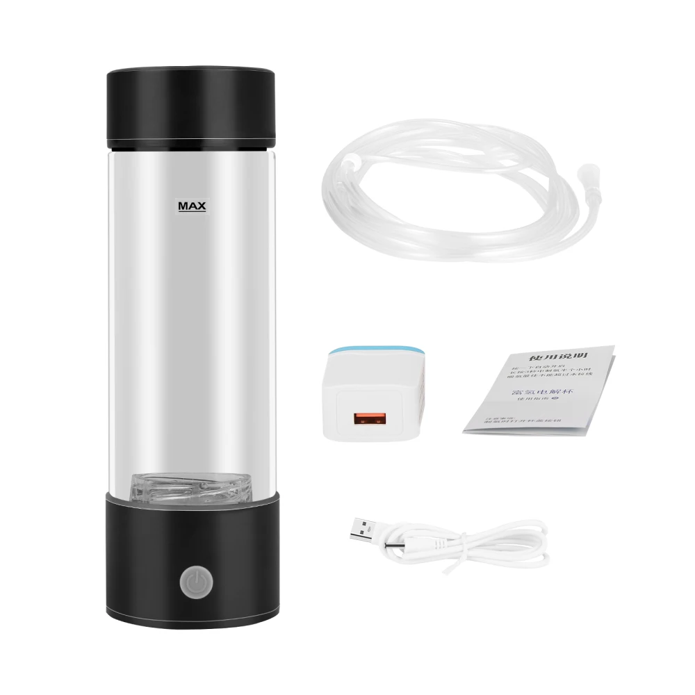 

380ML Portable Hydrogen Water Generator with Glass Bottle and Inhaler Adapter Multifunctional Hydrogen Rich Cup BPA Free