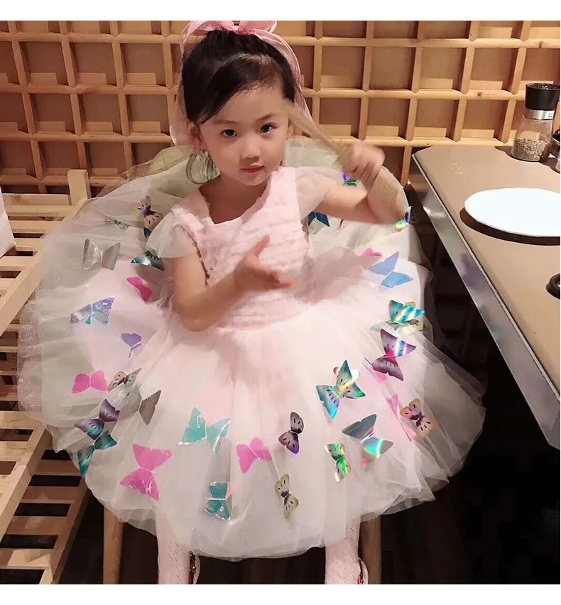 Платье с бабочками для девочек Рождественское платье из фатина блестками