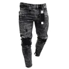 Европейские байкерские джинсы, мужские потертые Стрейчевые байкерские узкие джинсы, хлопковые брюки на молнии, джинсы большого размера S-4XL