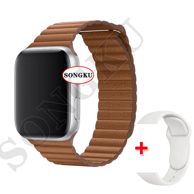 S Leather B and W SONGKU IWO 12 часы серии 5 1:1 умные часы 40 мм 44 мм Bluetooth часы для apple iPhone Siri Android телефон цветной ремешок - Цвет: S Leather B and W