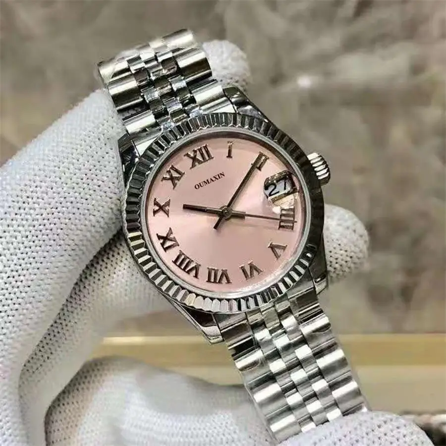 

31mm Casual Ladies Watch Automatic Mechanical Movement Sapphire Glass 316L Stainless Steel Pink Dial Waterproof Clock 12633AAA
