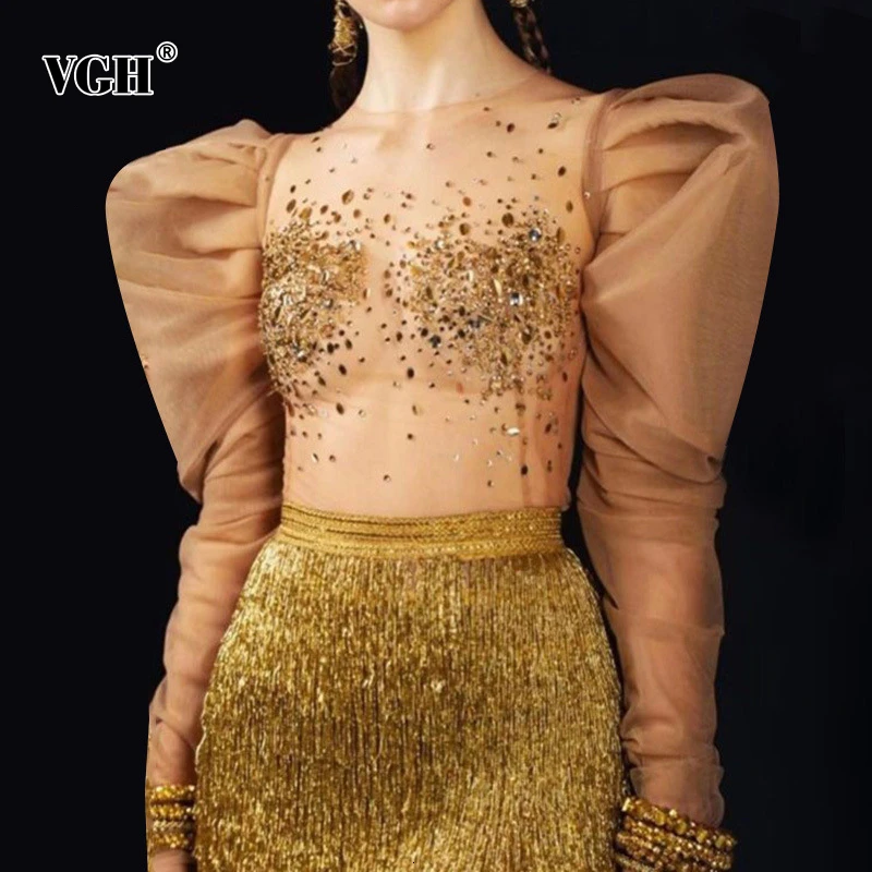 Женская блузка с рюшами VGH Лоскутная Туника круглым вырезом длинными рукавами