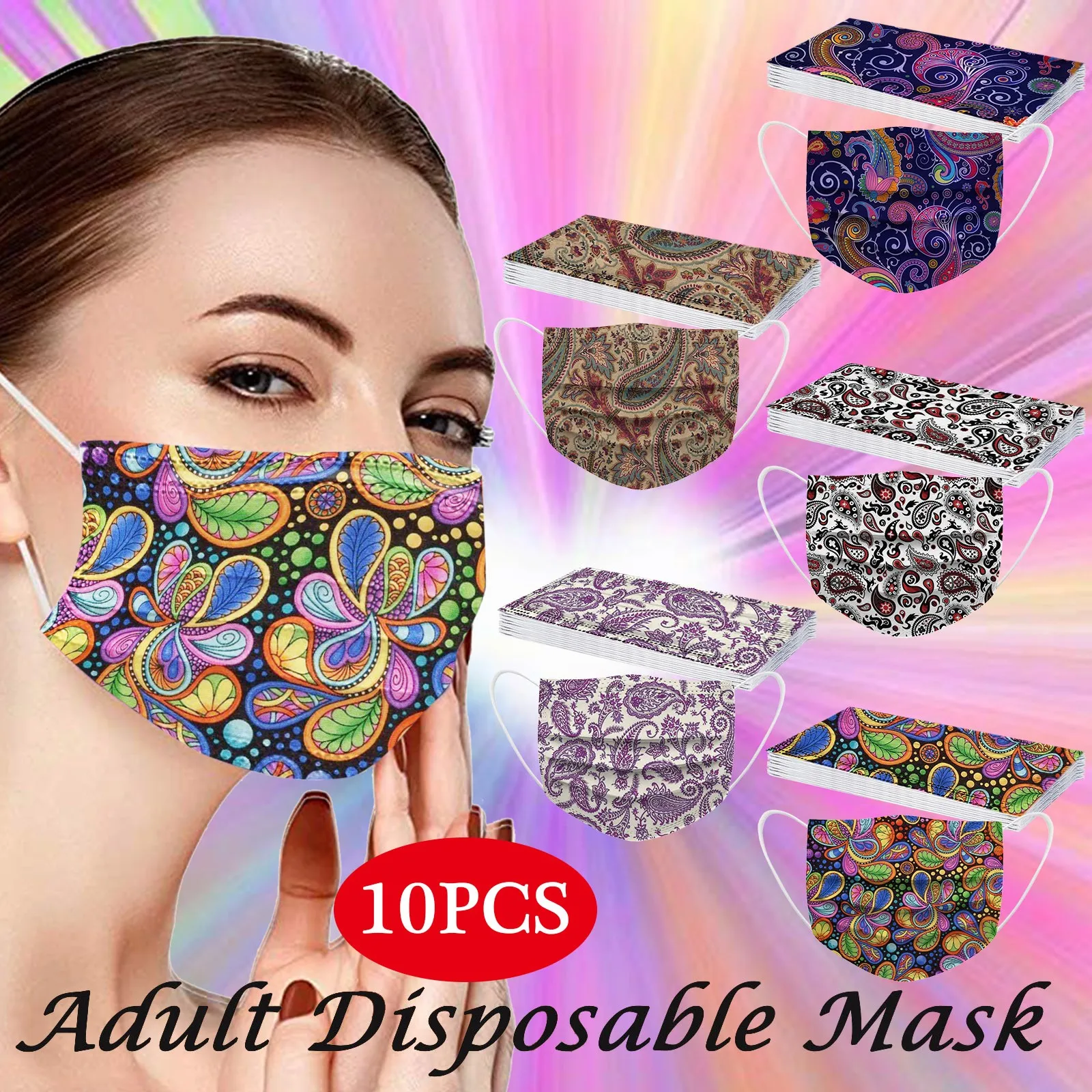 

10pcs Adult Print Mask Disposable Mask 3 Layer Earring Mask Protective Anti-pollution Breathable Mouth Face Mask Masque d5