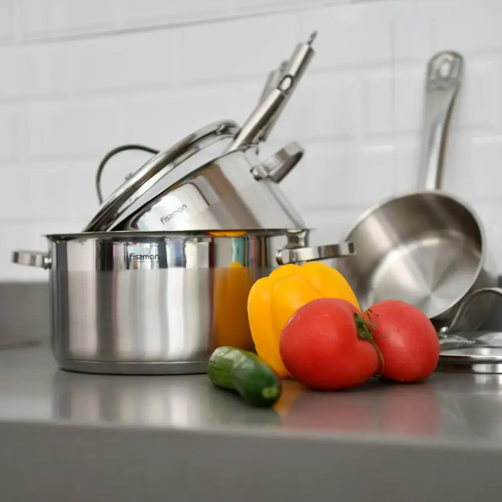 FISSMAN EVITA Серия Нержавеющая сталь 3 шт набор посуды со стеклянной крышкой|Наборы