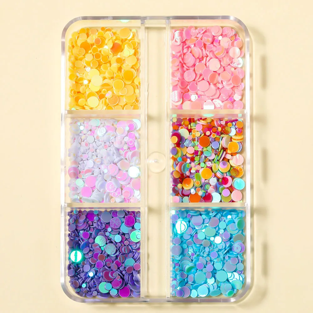 

6 Grid Nail Art Flash Sequins Round Wave Dot Laser Flake Jewelry 3D Holographic Color Love Snowflake DIY Nail Art Accessorie Hot