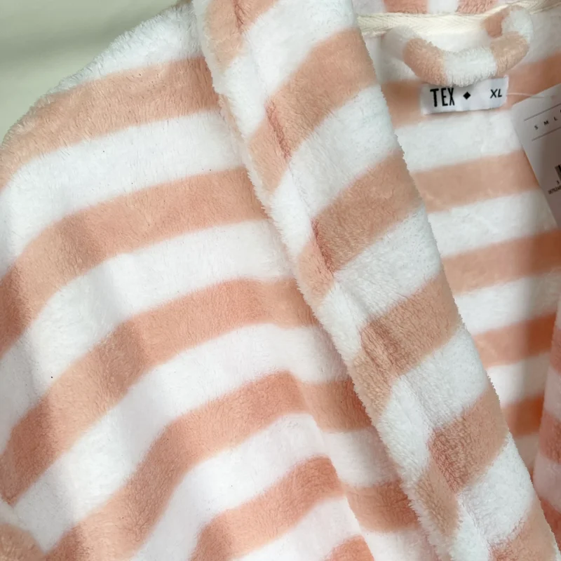 Autumn and winter models Ladies coral fleece long-sleeved nightgown Loose casual warm striped nightdress