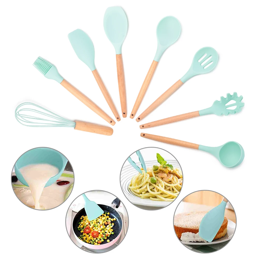 Силиконовая антипригарная кухонная утварь 1 шт. деревянная ручка столовая посуда