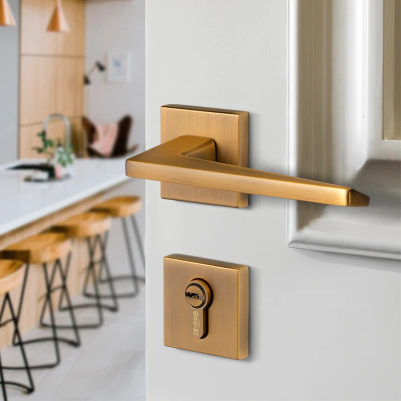 Желтая бронза/дверная ручка из цинкового сплава внутренний/квадратный дверной