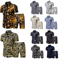 fashion floral print shirtsshorts men set short sleeve shirts casual men hawaii clothing suit tracksuit plus size dress shirt