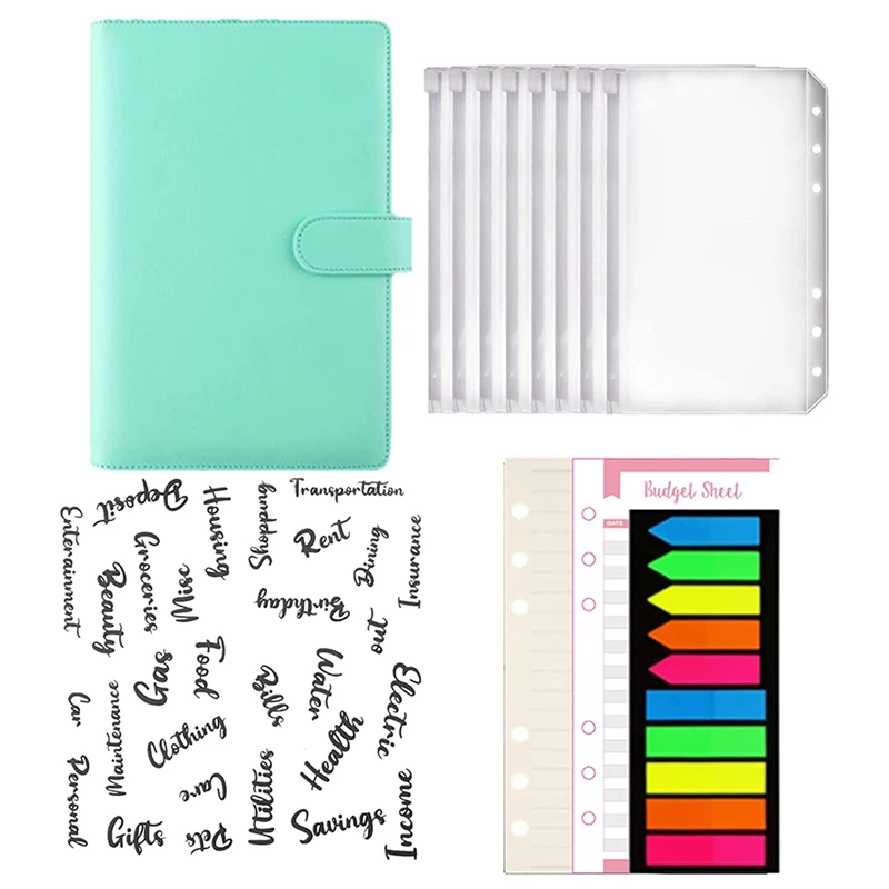 

A6 PU Notebook 6 Rings Binder Budget Planner Organizer with Refill Papers,Expense Budget Sheets,Sticker Labels,Pocket