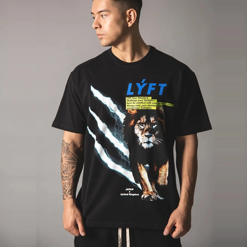 

2020 Cotton Gym Shirt Sport Graphic Printed LION T-Shirt Men Running Shirt Men Workout Training Tee Fitness Sport T-shirt