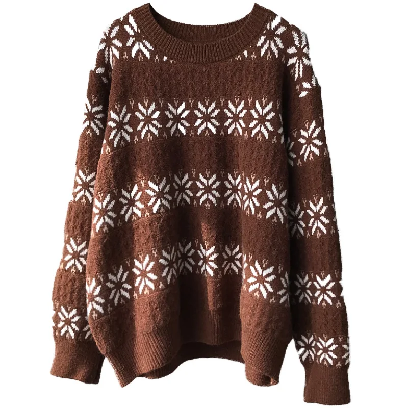 

2020 New Autumn Winter Women Sweater Fashion Print Vintage Pullovers Long Sleeve Kintted Round Neck Korean Style Female Tops