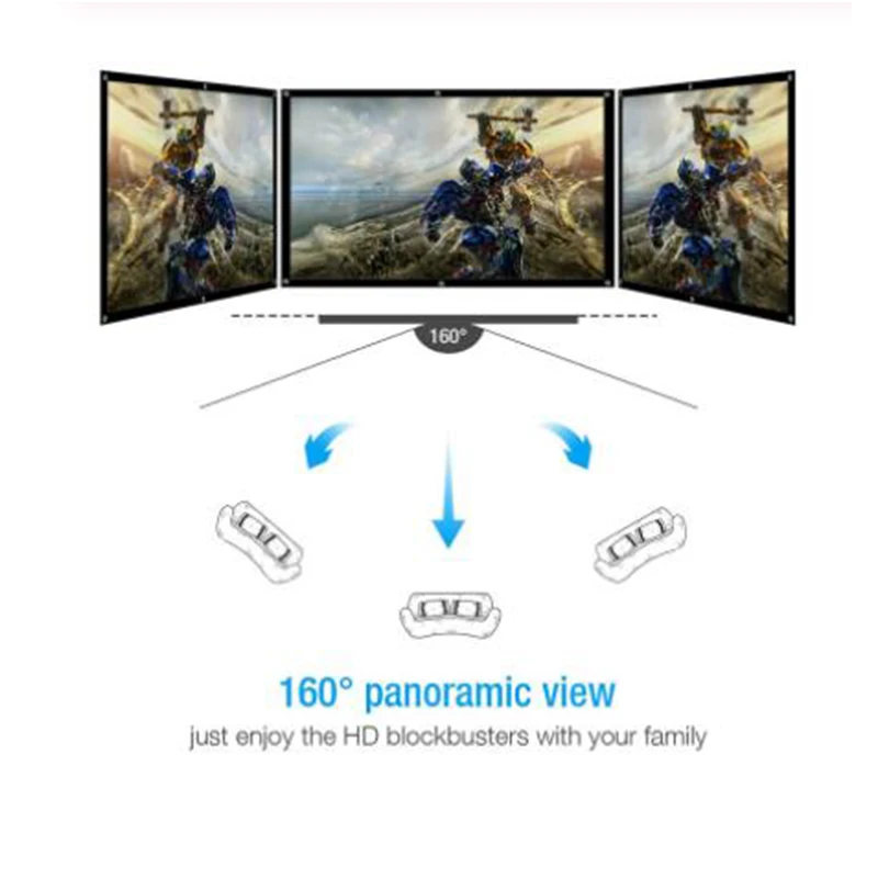 ZK20 60/72/84/100/120/150inch 3D HD Projector Screen 16:9 Anti-Crease Projection Movies For Home Outdoor With Pack Hooks | Электроника