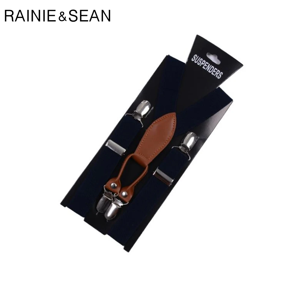 Черные подтяжки RAINIE SEAN мужские в клетку из кожи и сплава с 4 зажимами стиле ретро