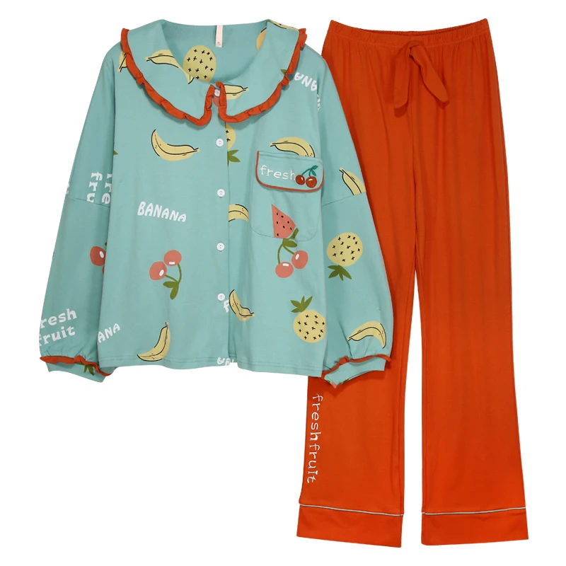 JRMISSLI хлопковая длинная Пижама набор для женщин с фруктовым принтом M XXL большой