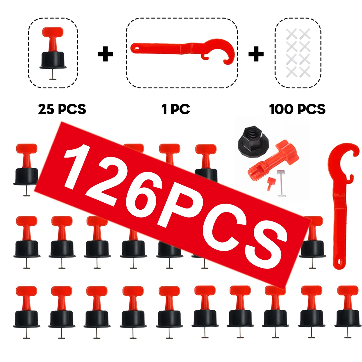 

Набор инструментов для выравнивания плитки, 126 шт., многоразовая система выравнивания плитки, для пола, стен