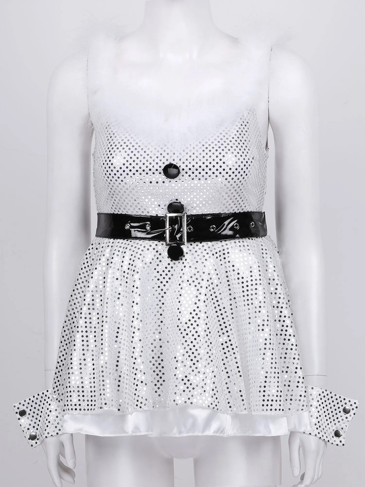 S XXL женское белое блестящее мини платье без рукавов костюм одежда пушистые