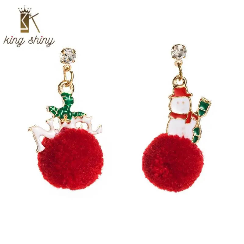 

Lovely Snow Man Shaped Dangle Earrings for Woman Vintage Red Fur Ball Irregular Decoration Drop Earrings Christmas Gift for Girl