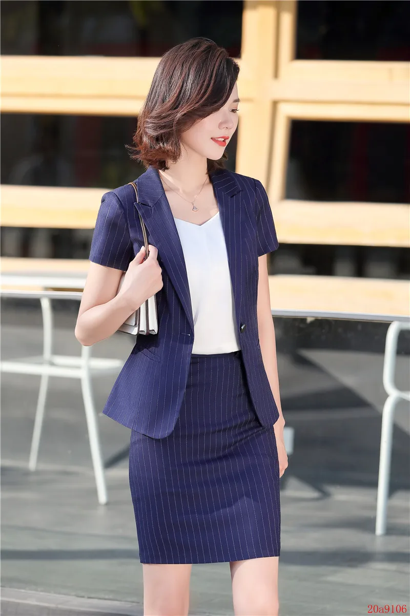 Летние женские костюмы с юбкой для женщин деловые офисных дам темно-синий