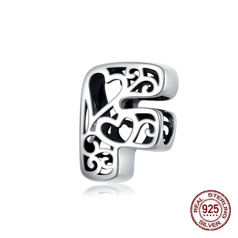 26 алфавитов, A-Z,, серебряные бусины 925 пробы, Подходит для Pandora, браслет, ожерелье, Подвеска для женщин, изготовление ювелирных изделий - Цвет: F