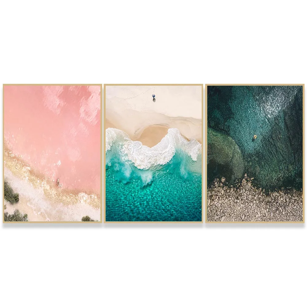

Nordic Style 3 Large Pink Rock Beach Overlooking Landscape Canvas Posters For Home Bedroom Living Room Wall Art Decor Painting