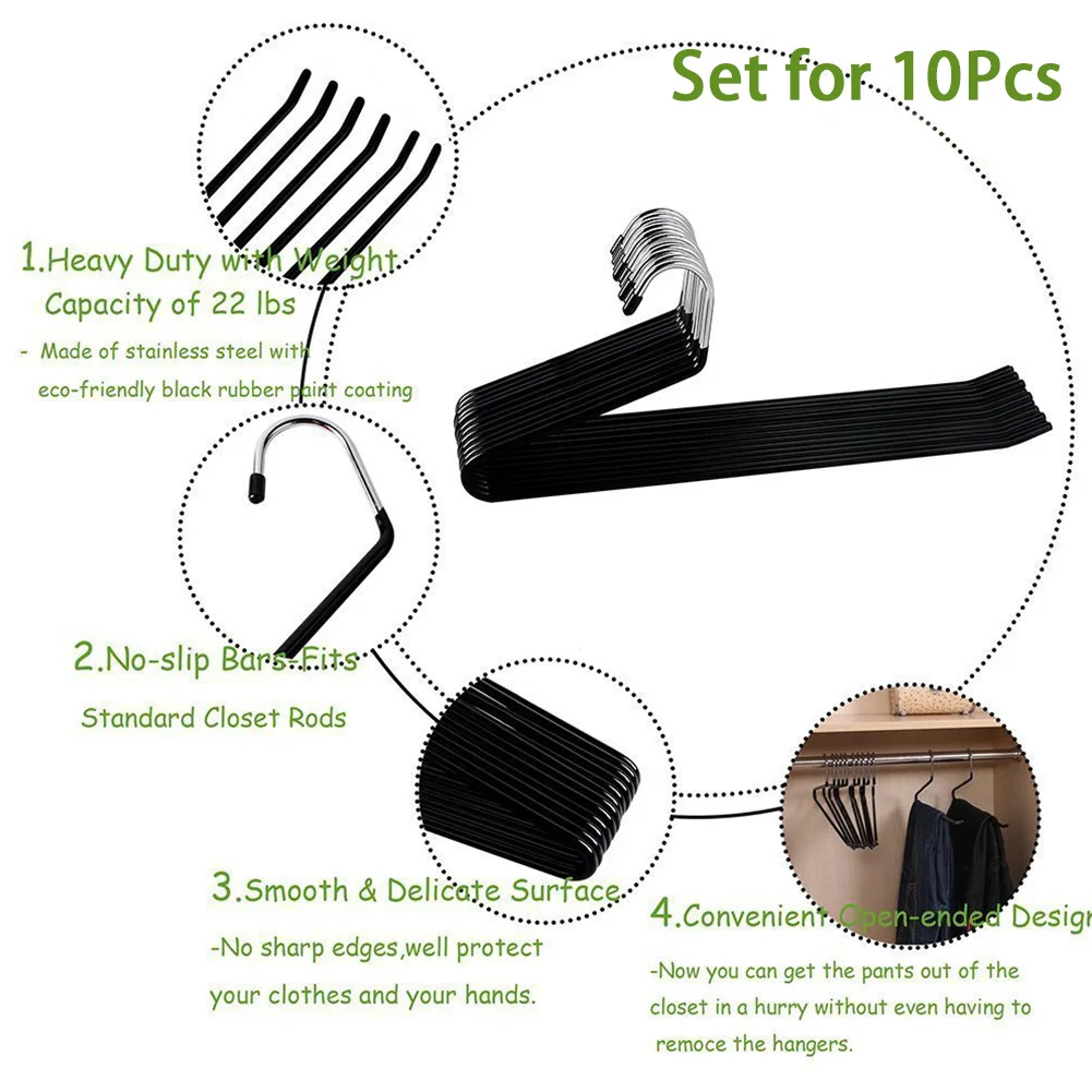 

10pcs Closet Organizer Non-Slip Hanger Metal Hook Pants Space Saving Hanging Home Open Ended Trouser