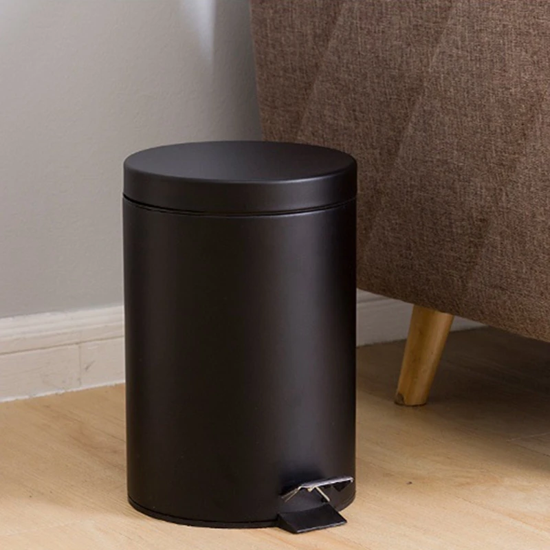 

Trash Can 7 Liter Trash Can Iron Pedal Cylinder with Cover Frosted Black Home Kitchen Bathroom Living Room Office Hotel