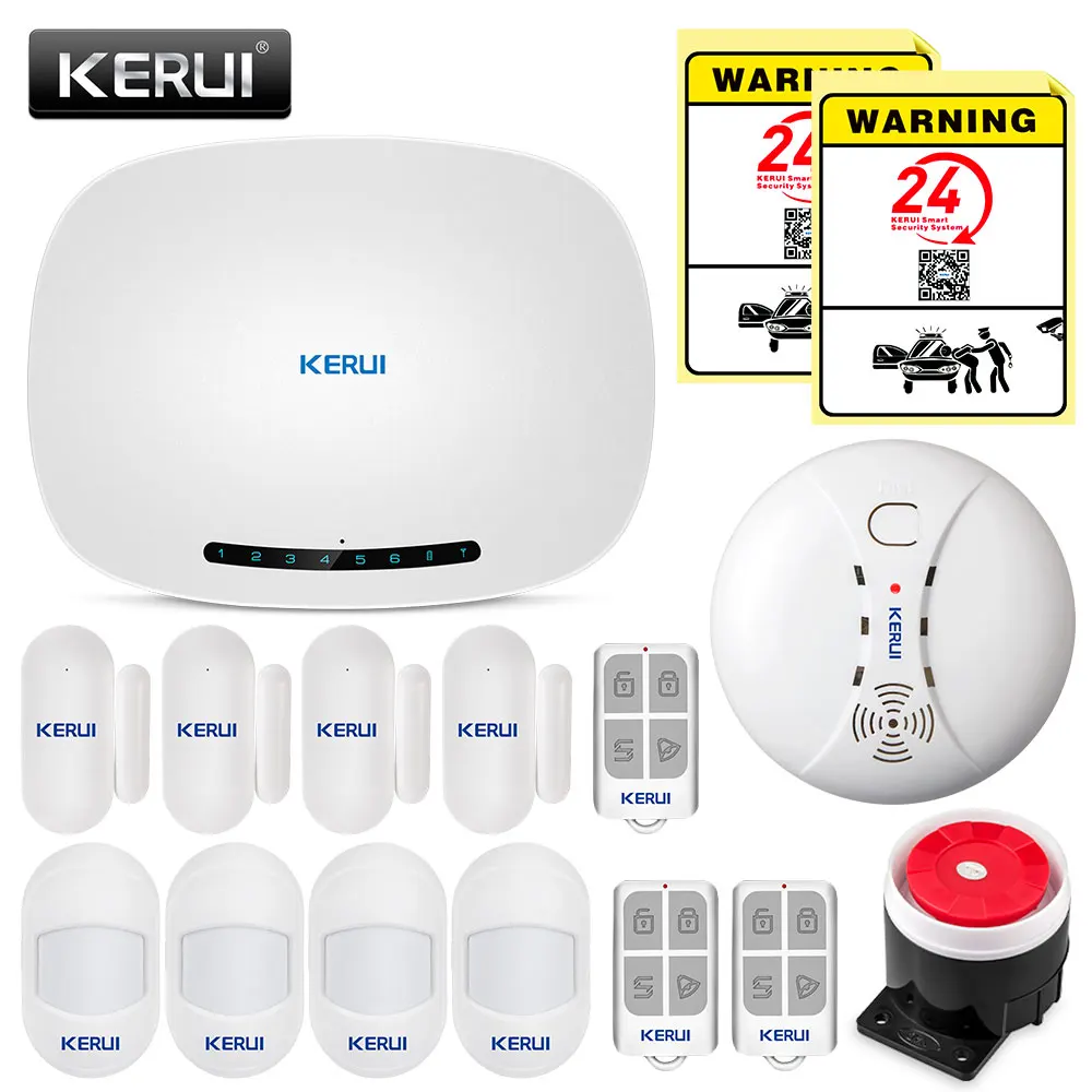 Kit3 Smoke ALARM KERUI W19 беспроводной Android IOS APP пульт дистанционного управления домашняя система охранной сигнализации GSM склад охранная сигнализация наборы с мини датчиком - Цвет: Kit3 Smoke ALARM
