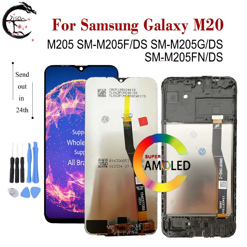 ЖК дисплей Super AMOLED M205 с рамкой для SAMSUNG Galaxy M20 SM M205F/DS M205G M205FN сенсорный экран