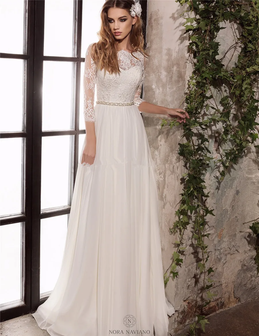 

Long Sleeve Lace Wedding Dresses 2017 New Simple Elegant WEdding Gown Bohemian Wedding Dresses with Long Sleeves