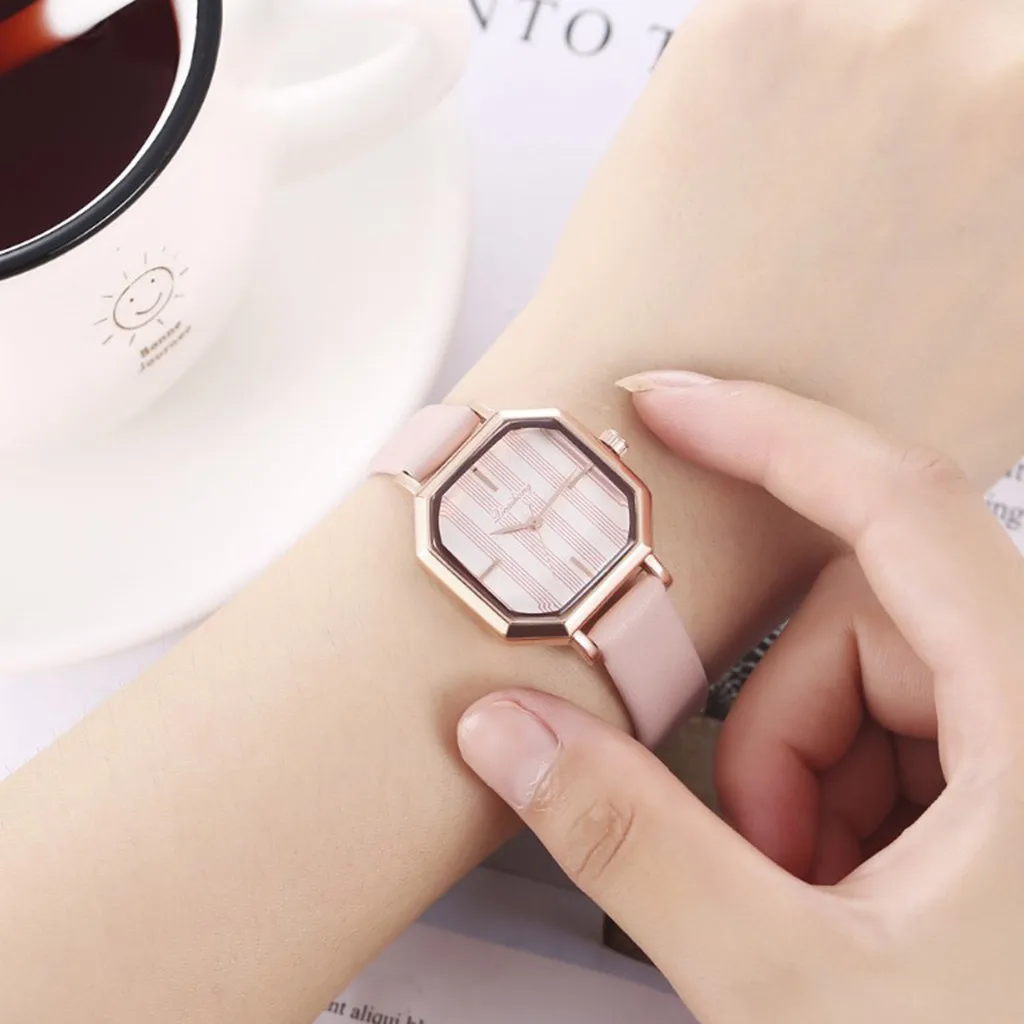 

Square Ladies Watches Fashion Shell Leather Belt Simple stripe Dial Quartz Women Wrist Watch Female Clock Gifts reloj mujer /d
