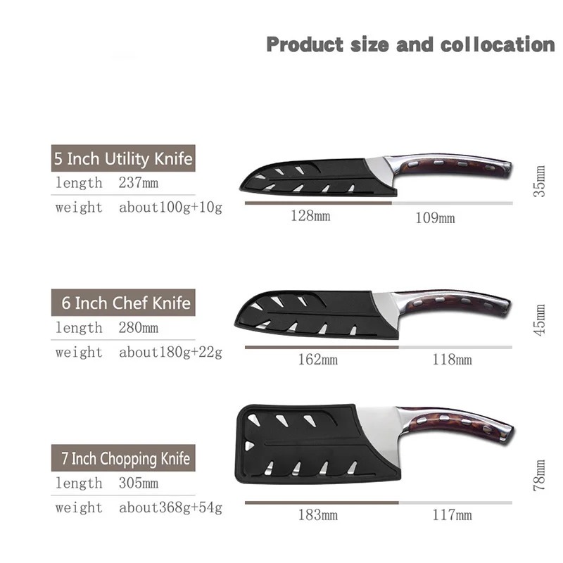 Хит продаж нож для измельчения шеф повара 4cr14 кухонный из нержавеющей стали набор