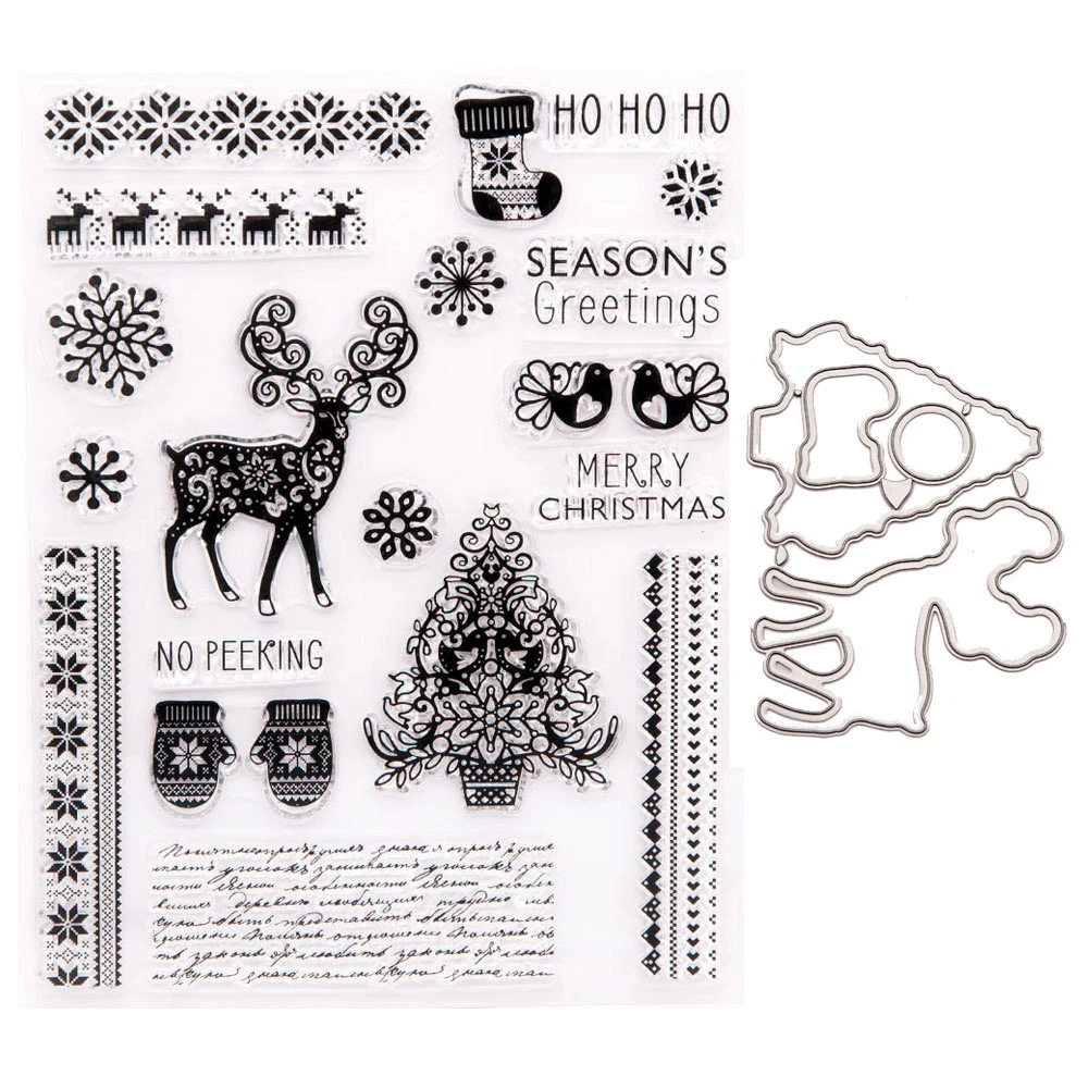 

YINISE RUBBER Stamp Clear Stamps AND DIES for Scrapbooking WAX SEAL CHRISTMAS TREE DIY PAPER Album Cards MAKING Craft Supplies