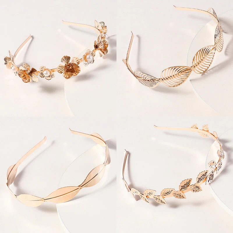 Женская повязка для волос в стиле ретро металлическая на голову с золотыми