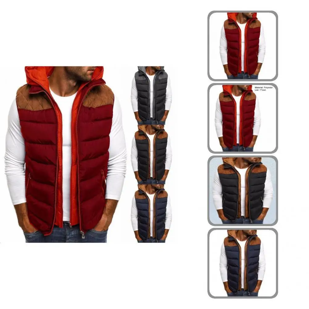 

Multi-Color Thick Color Contrast Hooded Jacket Vest Coat Anti-freeze Down Vest All Match for Daily Wear