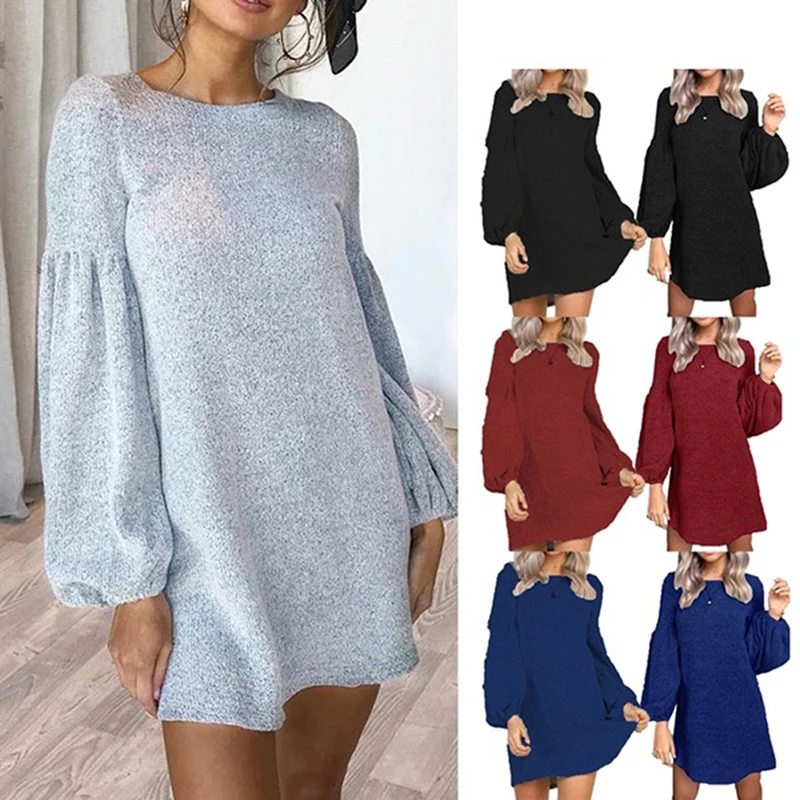 

Women Casual Loose Dress Ladies Fashion O Neck Short Dresses Female Solid Dress Streetwear New Xl Vestidos