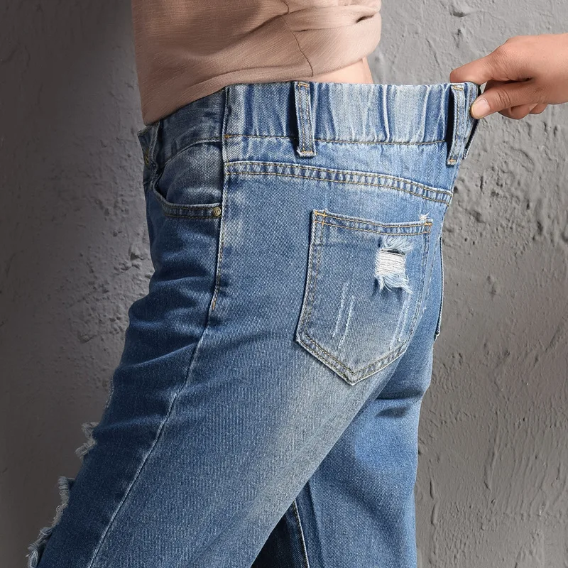 Женские потертые джинсы до щиколотки повседневные свободные рваные размера плюс