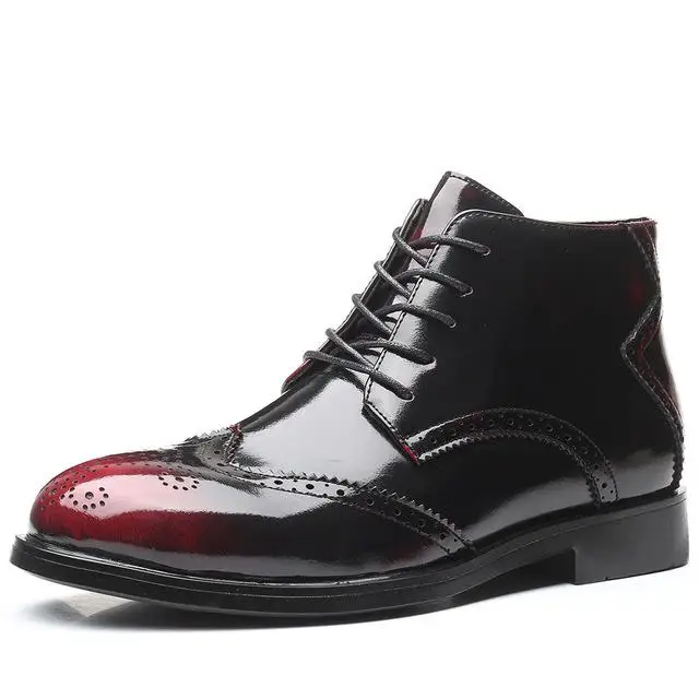 Новинка года; мужские ботинки; мужские Ботильоны Martens; кожаные ботинки-оксфорды с подошвой Bullock; мужские ботинки-дезерты на шнуровке; большие размеры 38-48 - Цвет: Black red
