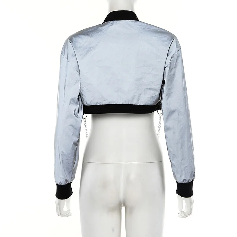 

Autumn Reflective Jackets Women Irregular Hanging Neck Chain Loose Coat Streetwear Fashion Femme Jacket