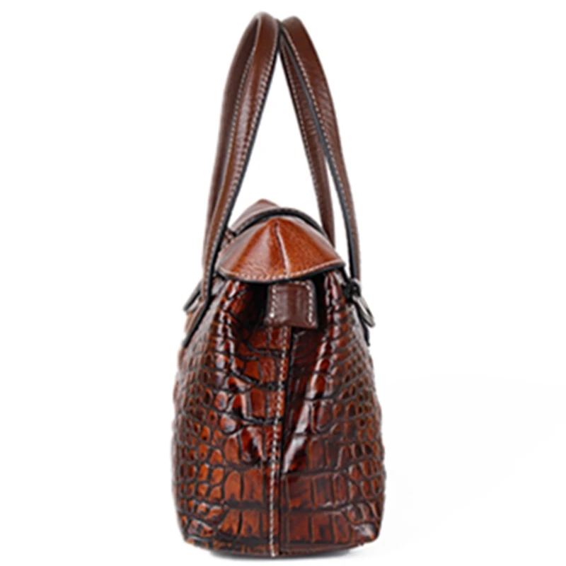 Сумка женская из натуральной кожи саквояж крокодиловый узор мессенджер