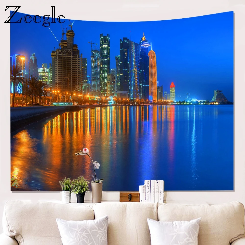 Настенный Гобелен Zeegle с рисунком зданий домашнее художественное настенное