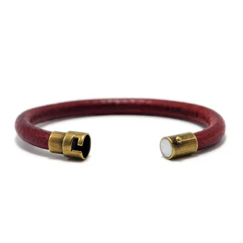 Brown Leather Bracelet for Men Women Copper Magnetic Clasp 6