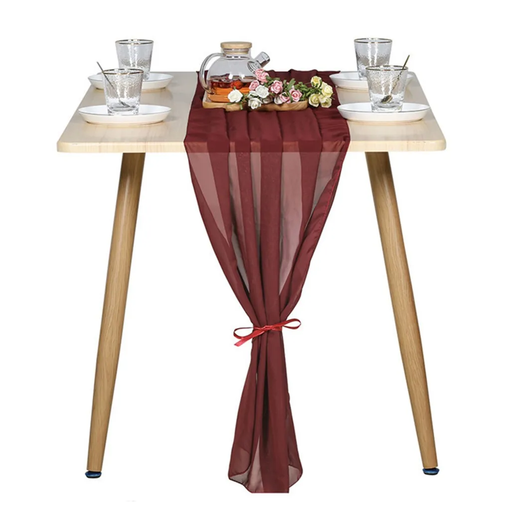 

Solid Color Chiffon Table Runner Table Cover For Home Wedding Celebration Banquet Festival Party Catering Hotel Table Decor