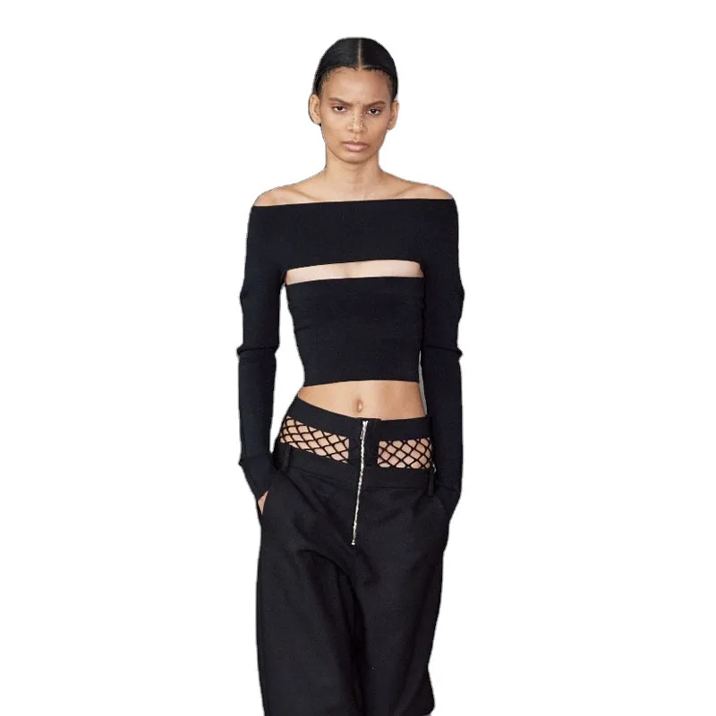 

Hoge Kwaliteit En Najaar Vrouwen Papier Schoonheid Dunne Gebreide Trui Alle-Match Hollow Tweedelige Stretch Gebreide blouse