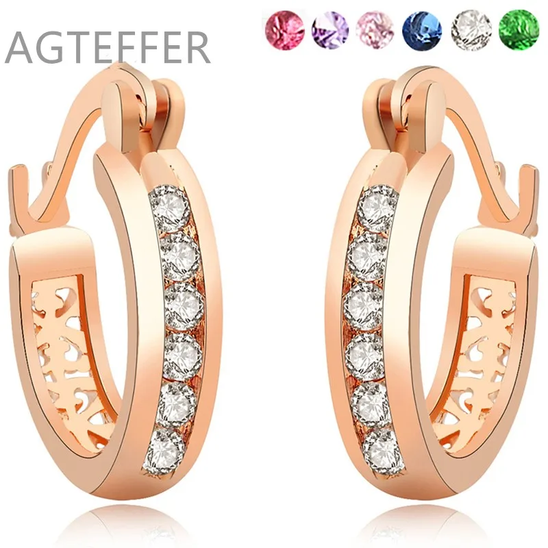 

AGTEFFER 925 Silver Rose Gold White/Green/Red/Pink/Purple/Blue Zircon Earrings For Woman Wedding Engagement Jewelry