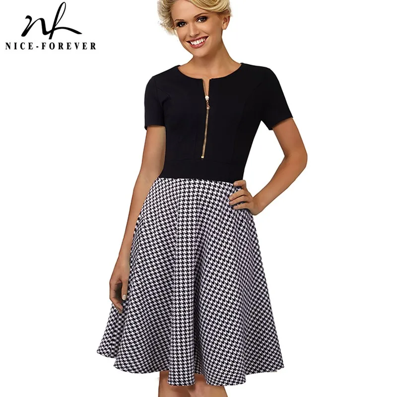 Женское винтажное платье Nice forever пачка в стиле гусиная лапка а силуэта